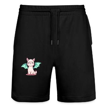 Alpakadrache - Stanley/Stella Unisex Bio Joggingshorts Trainer  - Schwarz - Vorne - Nik (191cm) & Marisol (170cm)