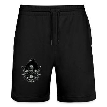 Wikingerportrait mit großem Raben und Schwerter - Stanley/Stella Unisex Bio Joggingshorts Trainer  - Schwarz - Vorne - Nik (191cm) & Marisol (170cm)