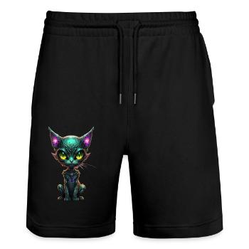 Chat Galaxy - Short de jogging bio TRAINER Stanley/Stella unisexe - noir - Devant - Nik (191cm) & Marisol (170cm)