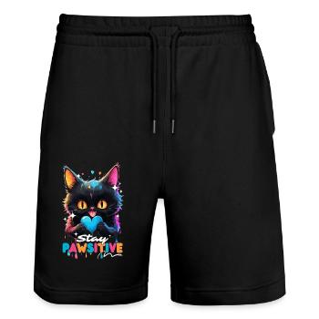 Kawaii Cat - Multicolored drips stay pawsitive - Stanley/Stella Trainer Unisex Organic Jogging Shorts - black - Front - Nik (191cm) & Marisol (170cm)