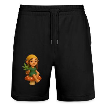 Zwergin auf Pilz mit Cannabispflanze - Stanley/Stella Unisex Bio Joggingshorts Trainer  - Schwarz - Vorne - Nik (191cm) & Marisol (170cm)