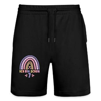 Ich bin schon 7 - 7 Geburtstag Mädchen Geschenk - Stanley/Stella Unisex Bio Joggingshorts Trainer  - Schwarz - Vorne - Nik (191cm) & Marisol (170cm)