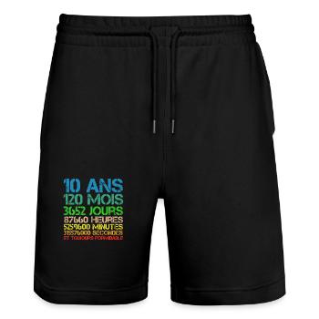 Geschenke zum 10. Geburtstag, 10 Jahre alte Jungen Mädchen - Stanley/Stella Unisex Bio Joggingshorts Trainer  - Schwarz - Vorne - Nik (191cm) & Marisol (170cm)