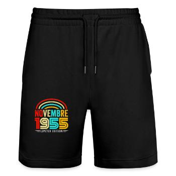 Jahrgang November 1955 Jahrgang - Stanley/Stella Unisex Bio Joggingshorts Trainer  - Schwarz - Vorne - Nik (191cm) & Marisol (170cm)