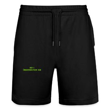 ich gebe die Befehlsgewalt ab - Stanley/Stella Unisex Bio Joggingshorts Trainer  - Schwarz - Vorne - Nik (191cm) & Marisol (170cm)