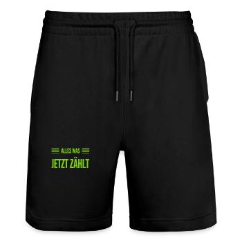 das zählt für mich - Stanley/Stella Unisex Bio Joggingshorts Trainer  - Schwarz - Vorne - Nik (191cm) & Marisol (170cm)