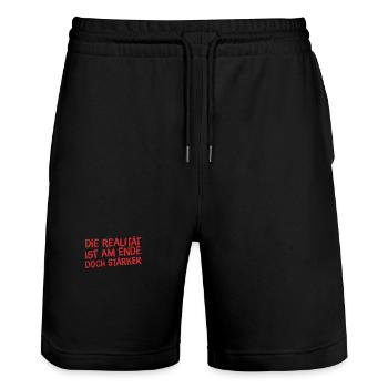 die Realität ist stark - Stanley/Stella Unisex Bio Joggingshorts Trainer  - Schwarz - Vorne - Nik (191cm) & Marisol (170cm)