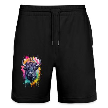 Bison Animaux Cool Coloré - Short de jogging bio TRAINER Stanley/Stella unisexe - noir - Devant - Nik (191cm) & Marisol (170cm)