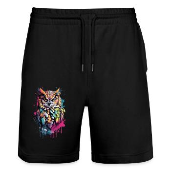 Hibou Plumes colorées fraîches dans cet oiseau design - Short de jogging bio TRAINER Stanley/Stella unisexe - noir - Devant - Nik (191cm) & Marisol (170cm)