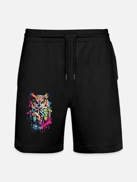 Owl Cool Colorful Feathers in This Design Bird - Stanley/Stella Trainer Unisex Organic Jogging Shorts - black