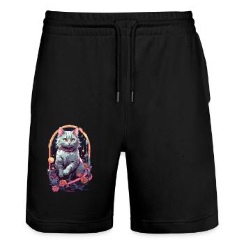 Design de chat Pastel gothique pour E-Girls - Short de jogging bio TRAINER Stanley/Stella unisexe - noir - Devant - Nik (191cm) & Marisol (170cm)