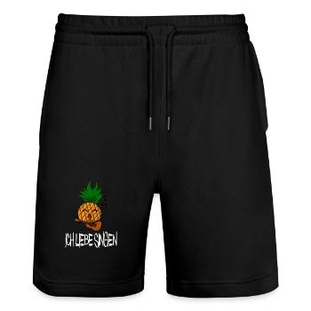 Ich liebe Singen / Musik / Sprüche / Ananas - Stanley/Stella Unisex Bio Joggingshorts Trainer  - Schwarz - Vorne - Nik (191cm) & Marisol (170cm)