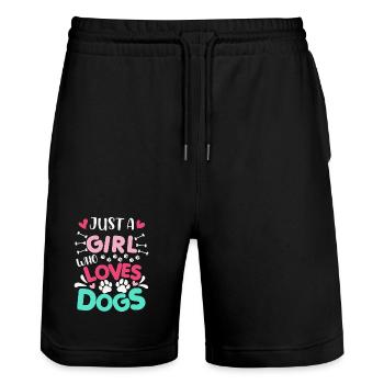 Just A Girl Who Loves Dogs Spruch - Stanley/Stella Unisex Bio Joggingshorts Trainer  - Schwarz - Vorne - Nik (191cm) & Marisol (170cm)