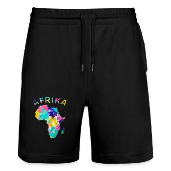 Afrika bunt - Stanley/Stella Unisex Bio Joggingshorts Trainer  - Schwarz - Vorne - Nik (191cm) & Marisol (170cm)