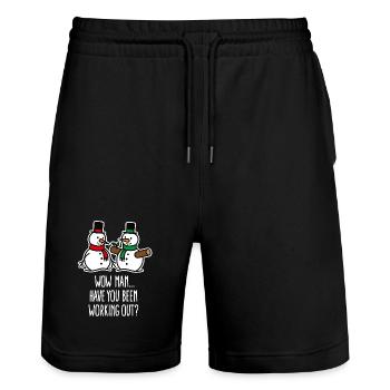 Funny Snowman Cartoon Fitness Gym Christmas - Stanley/Stella Trainer Unisex Organic Jogging Shorts - black - Front - Nik (191cm) & Marisol (170cm)