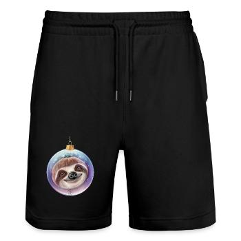 Christmas Sloth Santa - Stanley/Stella Trainer Unisex Organic Jogging Shorts - black - Front - Nik (191cm) & Marisol (170cm)