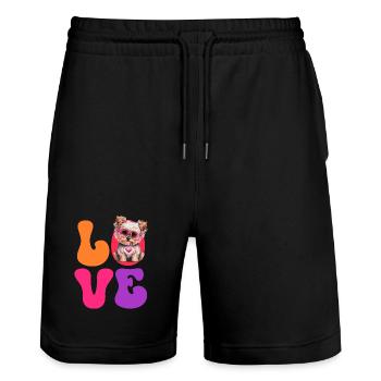 Dog Yorkshire Terrier - Stanley/Stella Trainer Unisex Organic Jogging Shorts - black - Front - Nik (191cm) & Marisol (170cm)