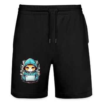 Coding cat - Stanley/Stella Unisex Bio Joggingshorts Trainer  - Schwarz - Vorne - Nik (191cm) & Marisol (170cm)