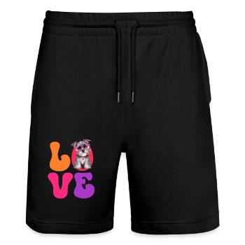 Hund Schnauzer Zwergschnauzer - Stanley/Stella Unisex Bio Joggingshorts Trainer  - Schwarz - Vorne - Nik (191cm) & Marisol (170cm)