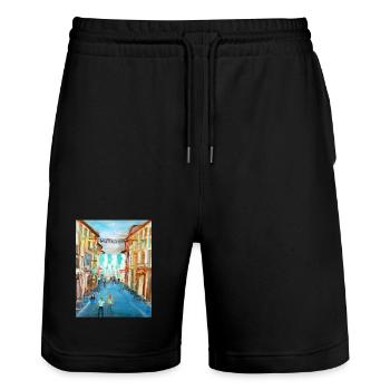 Multergasse - Stanley/Stella Trainer Unisex Organic Jogging Shorts - black - Front - Nik (191cm) & Marisol (170cm)