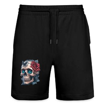 Crâne avec des roses - Short de jogging bio TRAINER Stanley/Stella unisexe - noir - Devant - Nik (191cm) & Marisol (170cm)