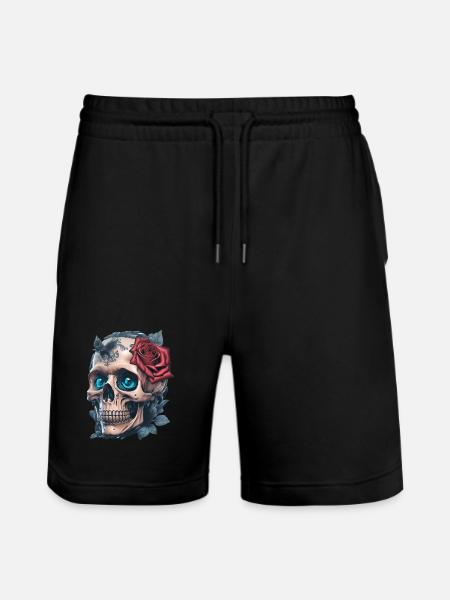 Skull with roses - Stanley/Stella Trainer Unisex Organic Jogging Shorts - black