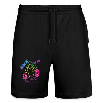 Back to the 90s with DJ - Stanley/Stella Trainer Unisex Organic Jogging Shorts - black - Front - Nik (191cm) & Marisol (170cm)