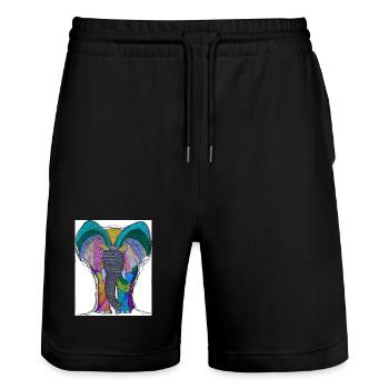 Buntes Elefantenporträt mit Mandala-Muster - Stanley/Stella Unisex Bio Joggingshorts Trainer  - Schwarz - Vorne - Nik (191cm) & Marisol (170cm)