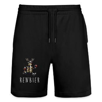 Renbier Rentier Bier Weihnachten xmas ugly lustig - Stanley/Stella Unisex Bio Joggingshorts Trainer  - Schwarz - Vorne - Nik (191cm) & Marisol (170cm)