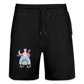 Pastell Regenbogen Blumen - Stanley/Stella Unisex Bio Joggingshorts Trainer  - Schwarz - Vorne - Nik (191cm) & Marisol (170cm)