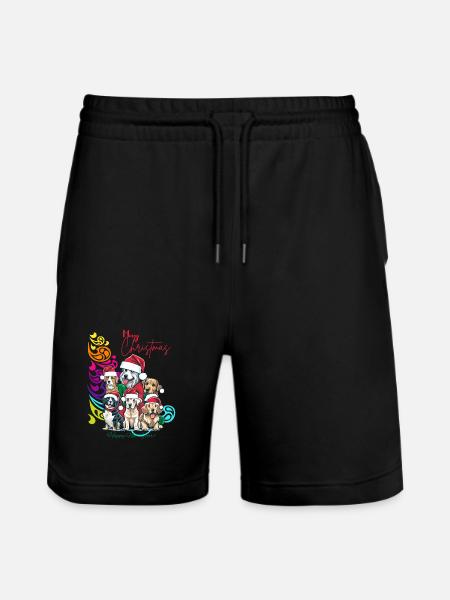 Festive Dog Squad Christmas Design - Stanley/Stella Trainer Unisex Organic Jogging Shorts - black