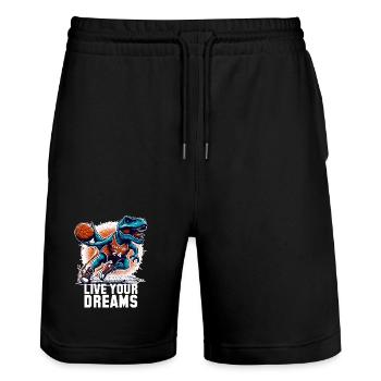 Basketball T-Rex Dinosaurier Träume Geschenk - Stanley/Stella Unisex Bio Joggingshorts Trainer  - Schwarz - Vorne - Nik (191cm) & Marisol (170cm)