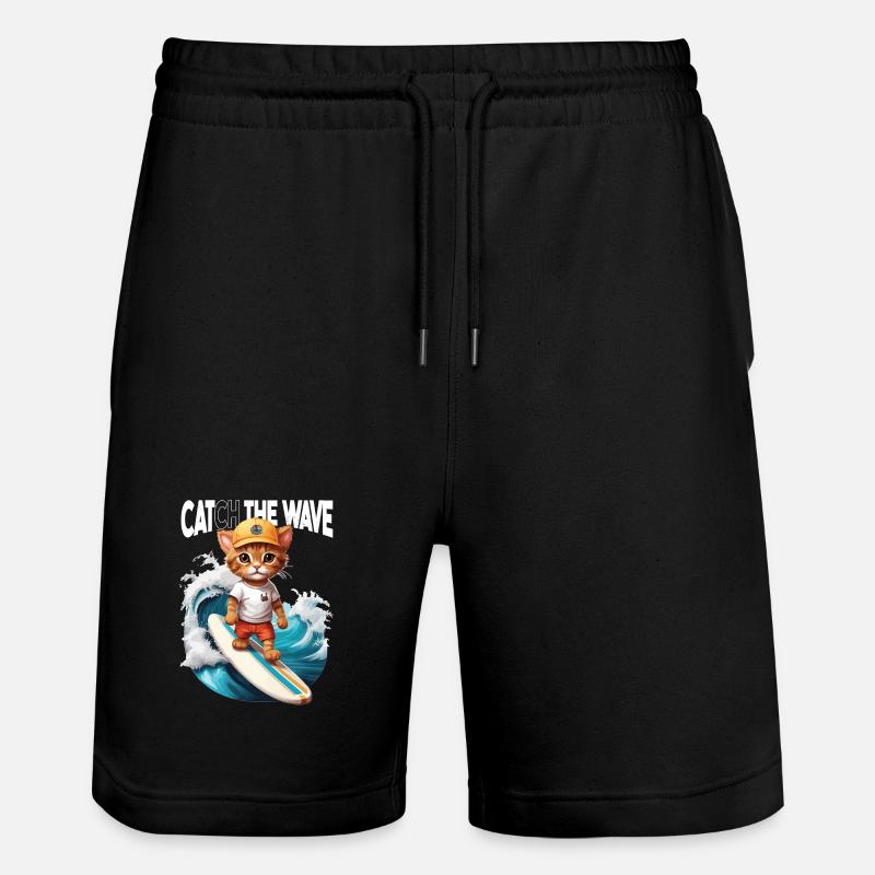 Cat Surfer Catch the Wave - Stanley/Stella Trainer Unisex Organic Jogging Shorts - black