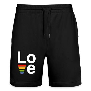 LGBT Regenbogen love Shirt white - Stanley/Stella Trainer Unisex Organic Jogging Shorts - black - Front - Nik (191cm) & Marisol (170cm)