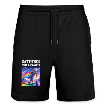 Gay pride. Cattitude for equality - Stanley/Stella Trainer Unisex Organic Jogging Shorts - black - Front - Nik (191cm) & Marisol (170cm)
