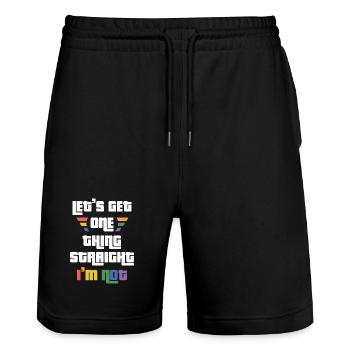 LGBTQ Pride Month - Let's Get One Thing Straight. - Stanley/Stella Trainer Unisex Organic Jogging Shorts - black - Front - Nik (191cm) & Marisol (170cm)