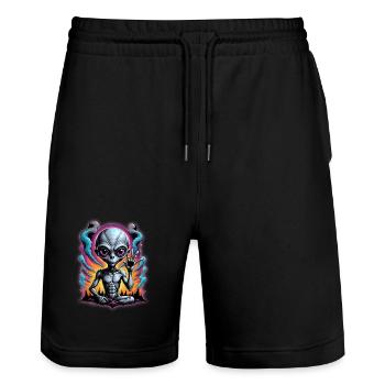 Cosmic Alien Meditation Artwork - Stanley/Stella Trainer Unisex Organic Jogging Shorts - black - Front - Nik (191cm) & Marisol (170cm)