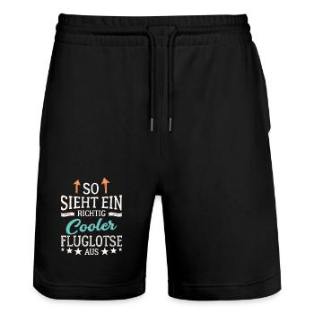 So sieht ein richtig cooler Fluglotse aus - Stanley/Stella Unisex Bio Joggingshorts Trainer  - Schwarz - Vorne - Nik (191cm) & Marisol (170cm)