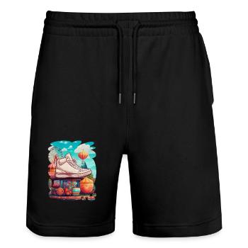 Création colorée fête foraine, jeux, bonbons - Short de jogging bio TRAINER Stanley/Stella unisexe - noir - Devant - Nik (191cm) & Marisol (170cm)