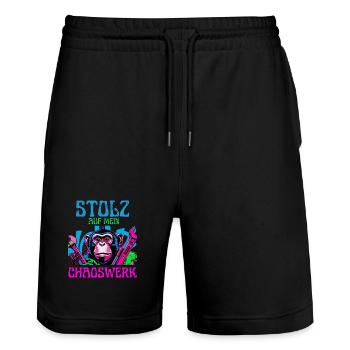 Proud of my chaos – DIY Monkey - Stanley/Stella Trainer Unisex Organic Jogging Shorts - black - Front - Nik (191cm) & Marisol (170cm)