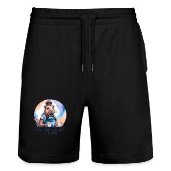 Still Tired. Still Soft. Still Mom. New Mom Design - Stanley/Stella Trainer Unisex Organic Jogging Shorts - black - Front - Nik (191cm) & Marisol (170cm)