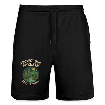 Forest protection nature motif - Stanley/Stella Trainer Unisex Organic Jogging Shorts - black - Front - Nik (191cm) & Marisol (170cm)