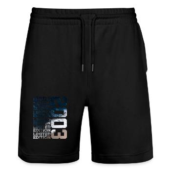 LIMITED EDITION 2003 23 JAHRE 23. GEBURTSTAG - Stanley/Stella Unisex Bio Joggingshorts Trainer  - Schwarz - Vorne - Nik (191cm) & Marisol (170cm)