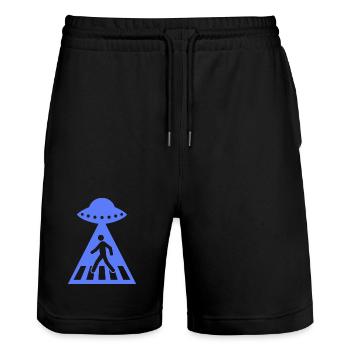 Lustiges UFO Strichmännchen Alien Begegnung  - Stanley/Stella Unisex Bio Joggingshorts Trainer  - Schwarz - Vorne - Nik (191cm) & Marisol (170cm)