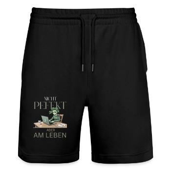 Perfectly alive – green, tired, real - Stanley/Stella Trainer Unisex Organic Jogging Shorts - black - Front - Nik (191cm) & Marisol (170cm)