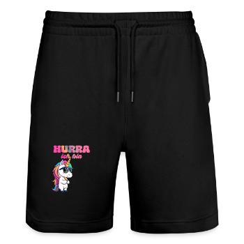 Einhorn Geburtstag  - Stanley/Stella Unisex Bio Joggingshorts Trainer  - Schwarz - Vorne - Nik (191cm) & Marisol (170cm)