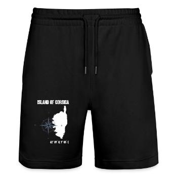 Contour de la Corse avec compas de coordonnées - Short de jogging bio TRAINER Stanley/Stella unisexe - noir - Devant - Nik (191cm) & Marisol (170cm)