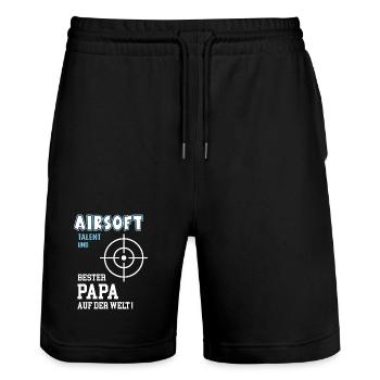 Airsoft Bester Papa Vater Airsoftspiel Geburtstag - Stanley/Stella Unisex Bio Joggingshorts Trainer  - Schwarz - Vorne - Nik (191cm) & Marisol (170cm)