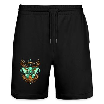 Feenhafter geometrischer türkisfarbener Hirsch - Stanley/Stella Unisex Bio Joggingshorts Trainer  - Schwarz - Vorne - Nik (191cm) & Marisol (170cm)