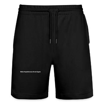Make Capitalism Great Again - Stanley/Stella Trainer Unisex Organic Jogging Shorts - black - Front - Nik (191cm) & Marisol (170cm)